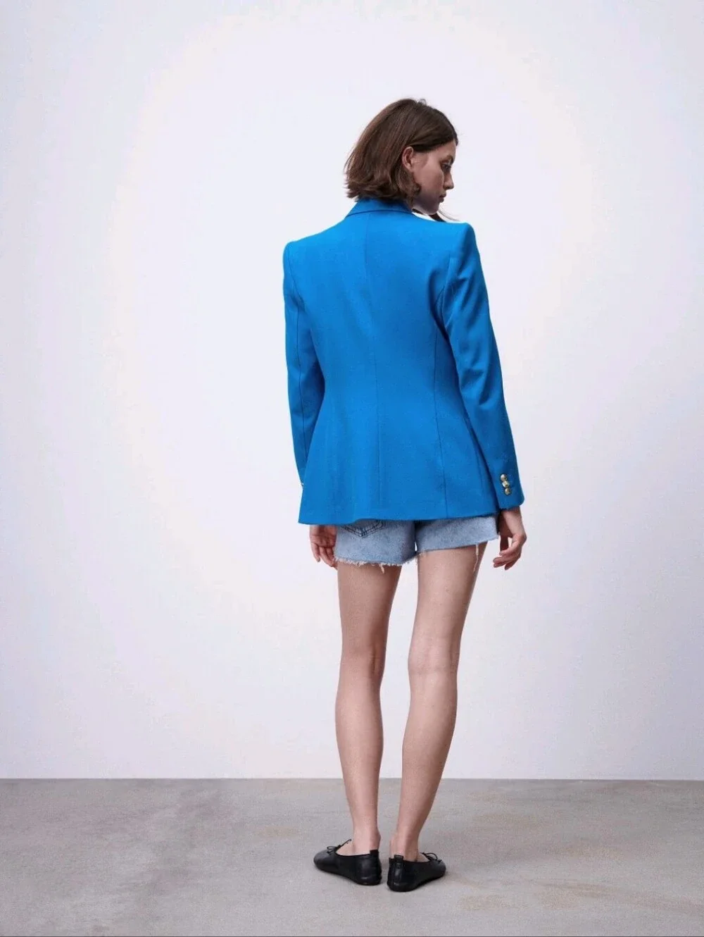 RARE ZARA BLUE DOUBLE BREASTED JACKET BLAZER GOLD BUTTONS